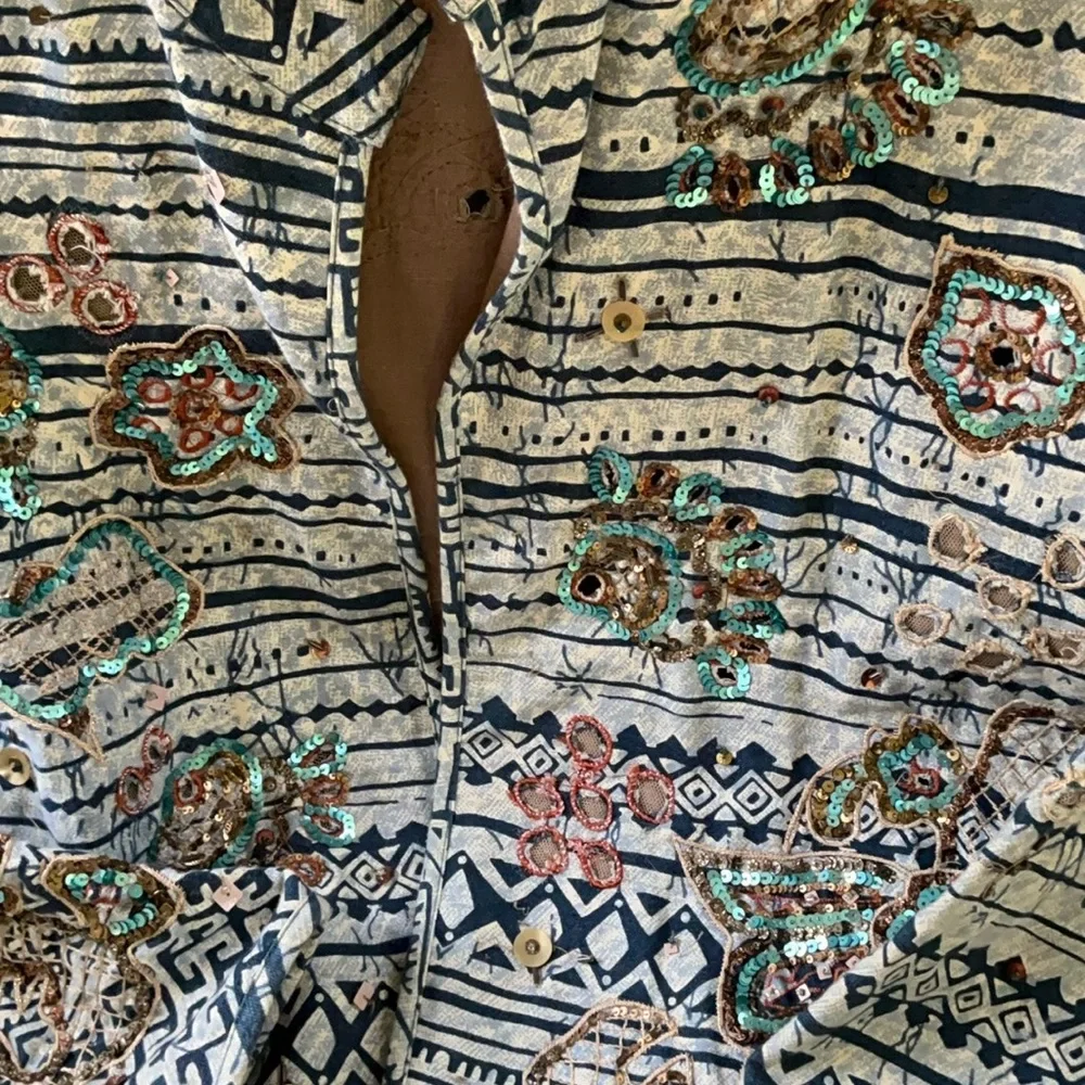 CHICOS‎ SIZE 3  12-14  Embroidered beaded ARTISAN INDIGO Women's Jacket -NWOT